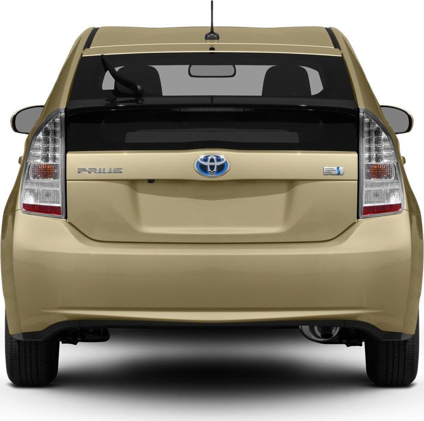 Rear view of hybrid hatchback with distinctive tail lights and badge