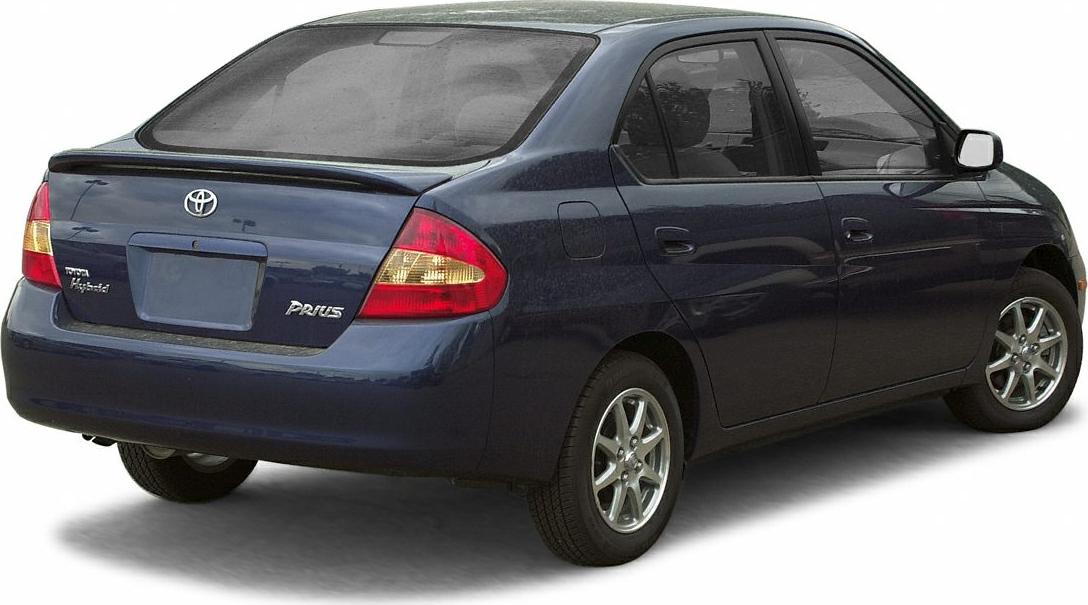 Rear hatchback hybrid vehicle with distinct tail lights and badge.