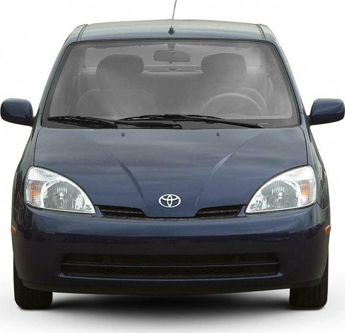 Front view with headlights, windshield, hood, and Toyota emblem