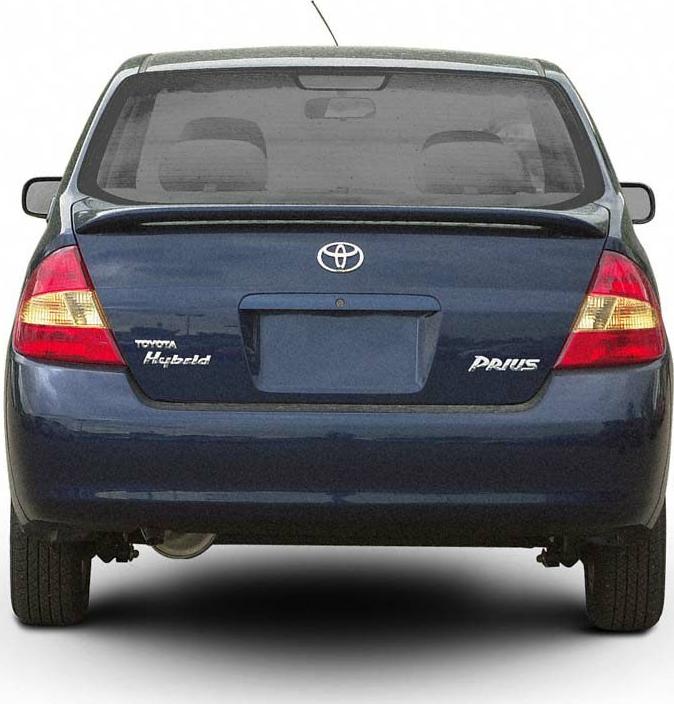 Rear view of hybrid hatchback with distinct taillights and rear design