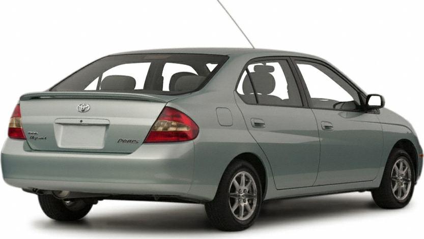 Rear and side perspective of a compact hybrid sedan with rear spoiler.