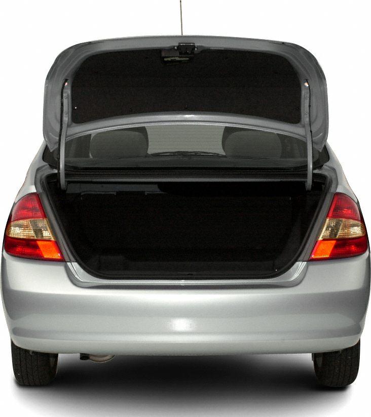 Open trunk and rear taillights of a compact hybrid sedan
