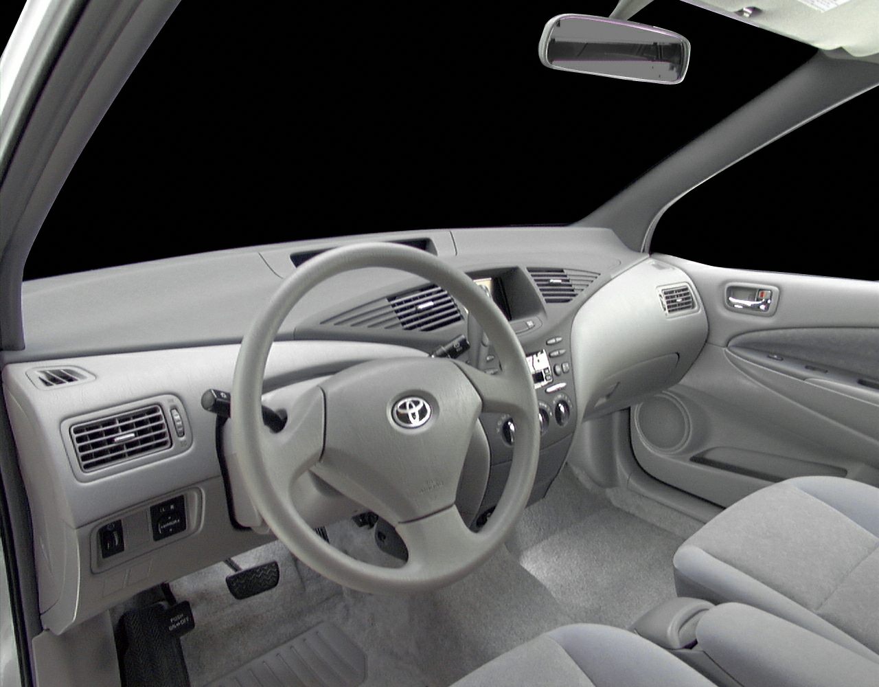 Interior dashboard and steering wheel of classic 1997 Toyota Prius