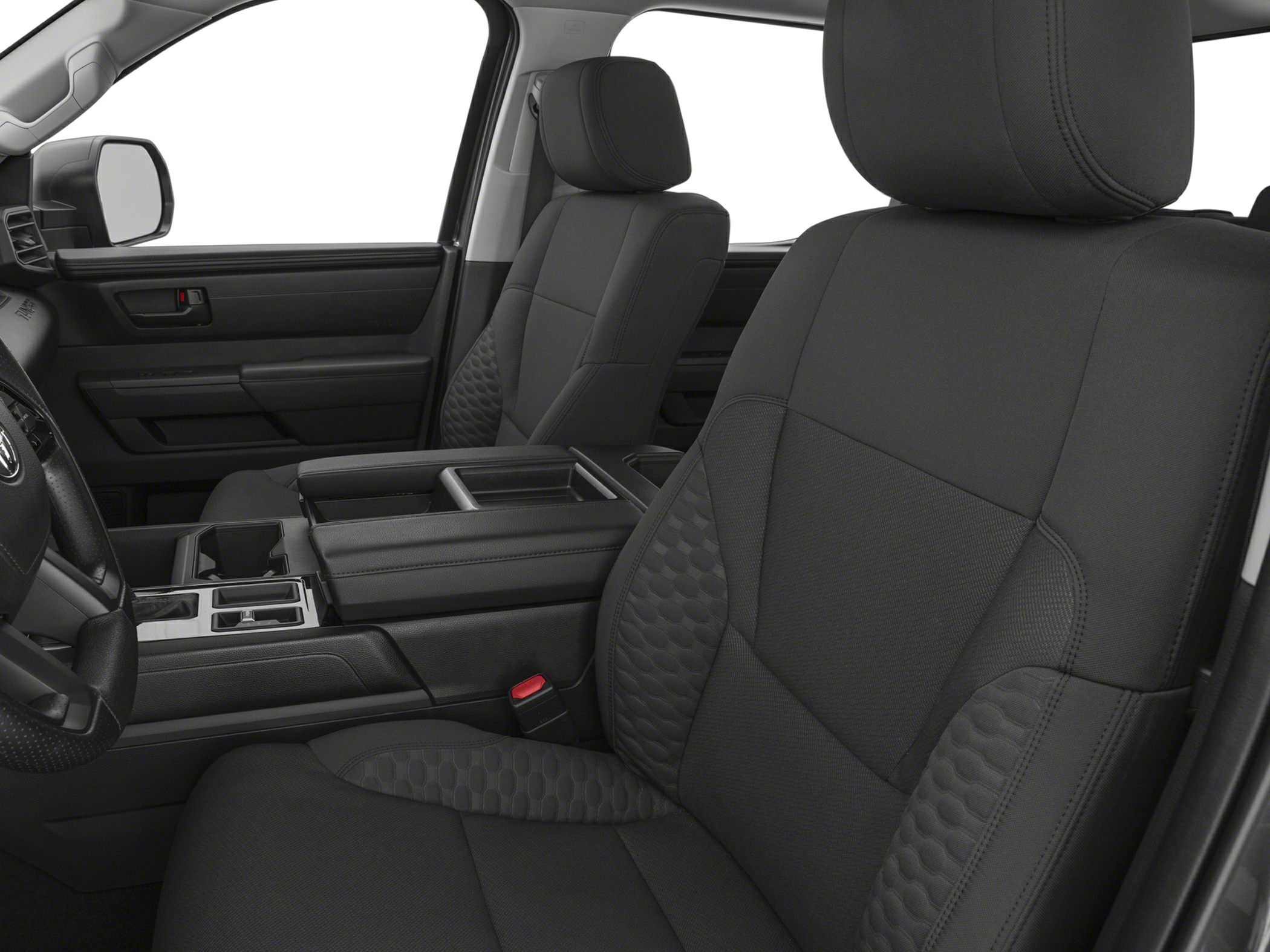 Front seats and center console with storage and cup holders