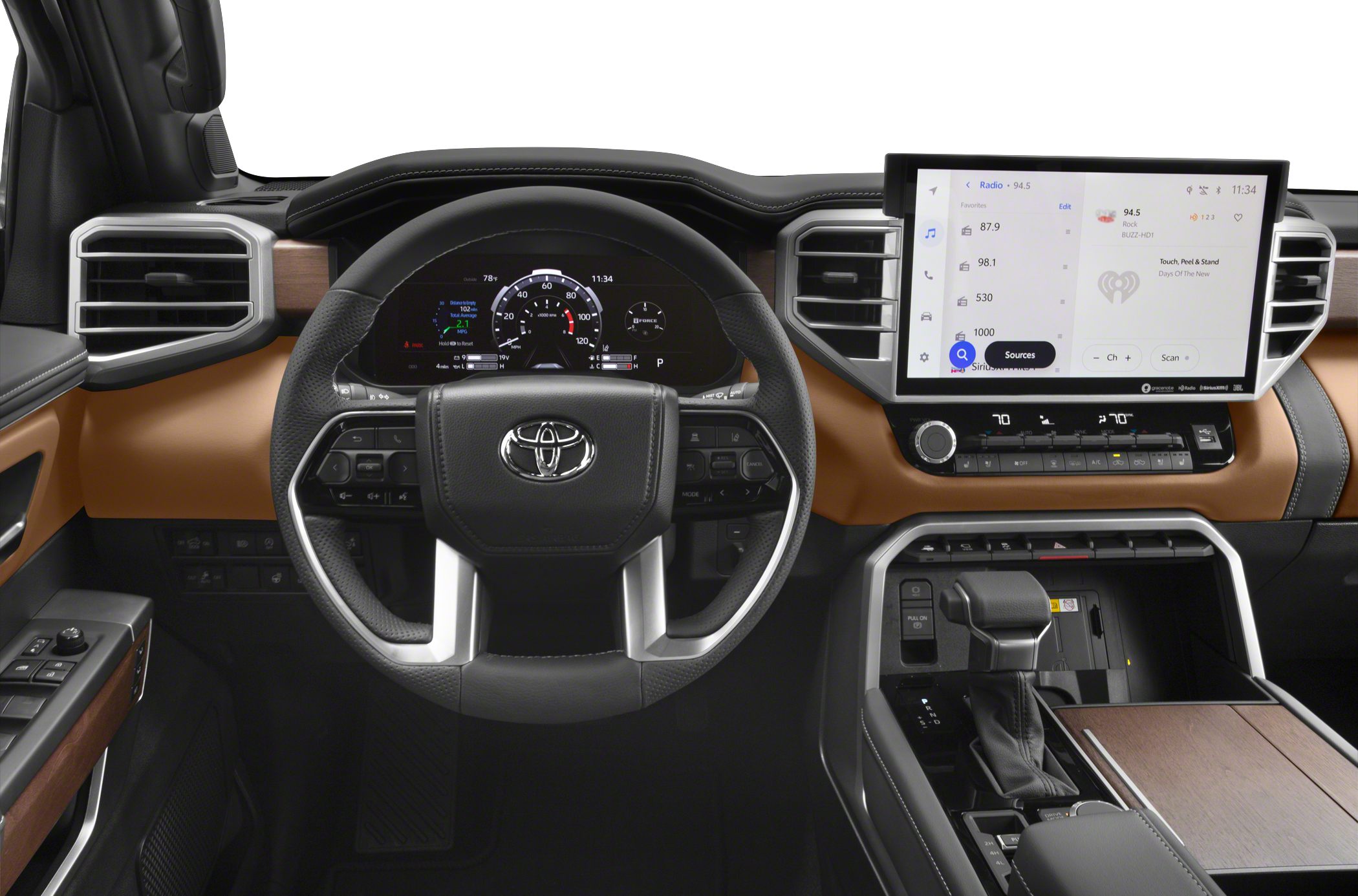 Digital instrument cluster and large touchscreen infotainment system with gear shifter