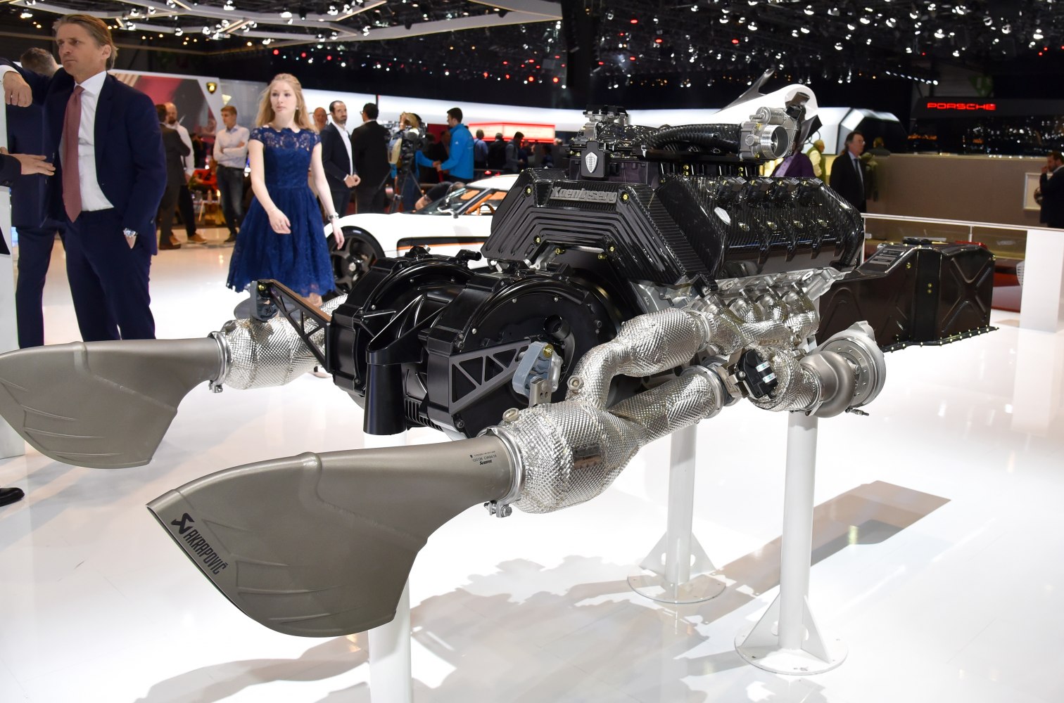 Detailed high-performance engine and Akrapovic exhaust system