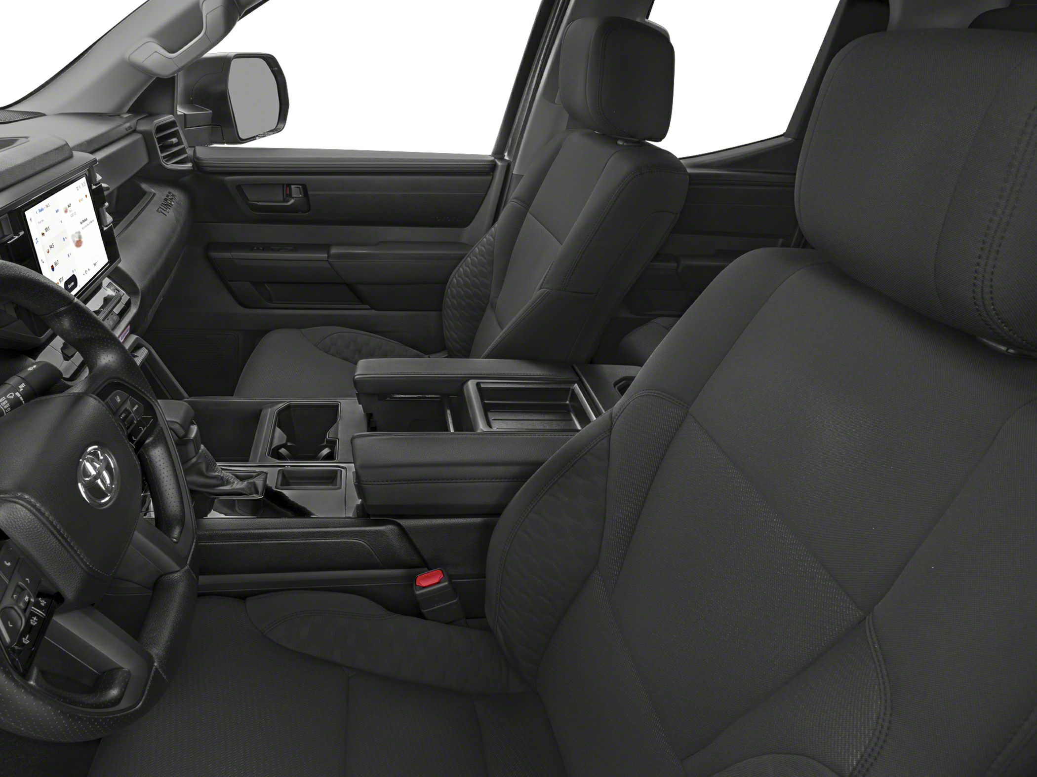 Black fabric seats and touchscreen dashboard interior