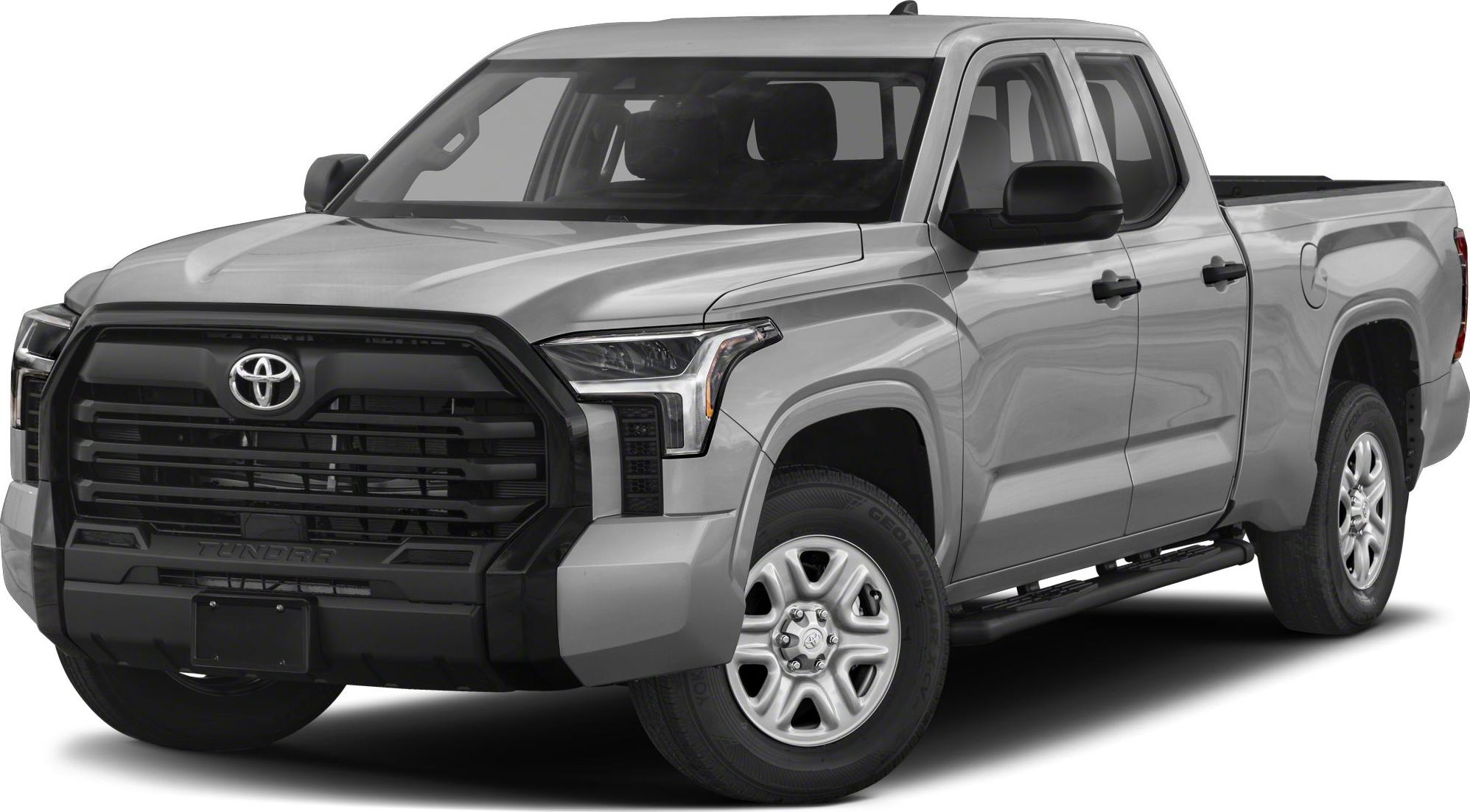 Front angle view of pickup with bold grille and sharp headlights