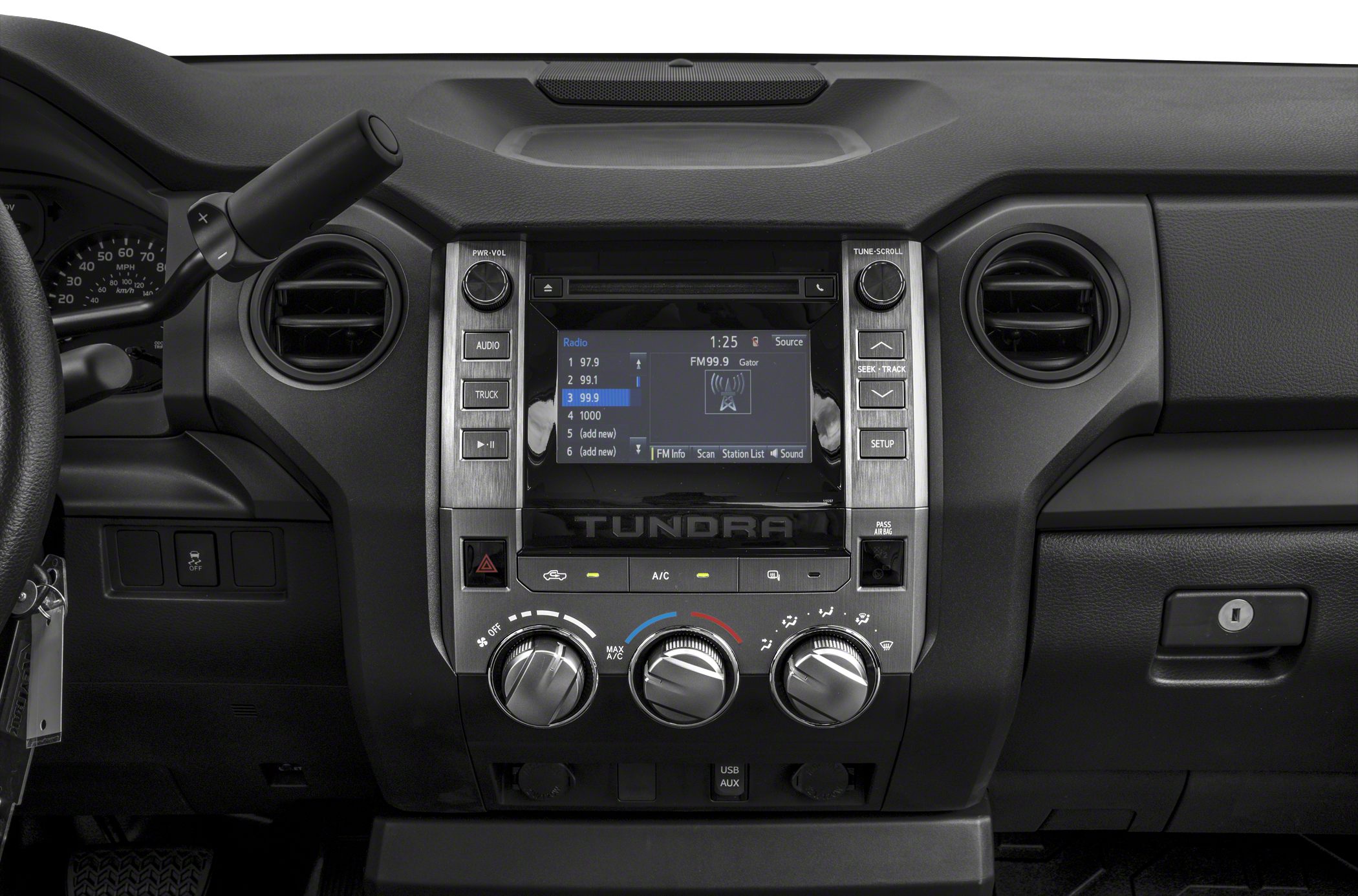 Dashboard with infotainment system and climate control knobs
