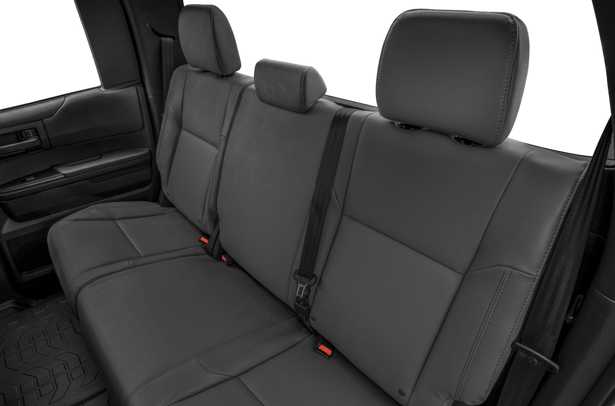 Rear leather seats with headrests and seat belts in double cab truck