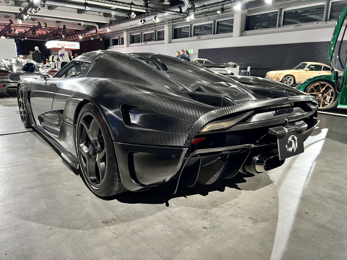 Carbon fiber rear design featuring diffuser and aerodynamic elements