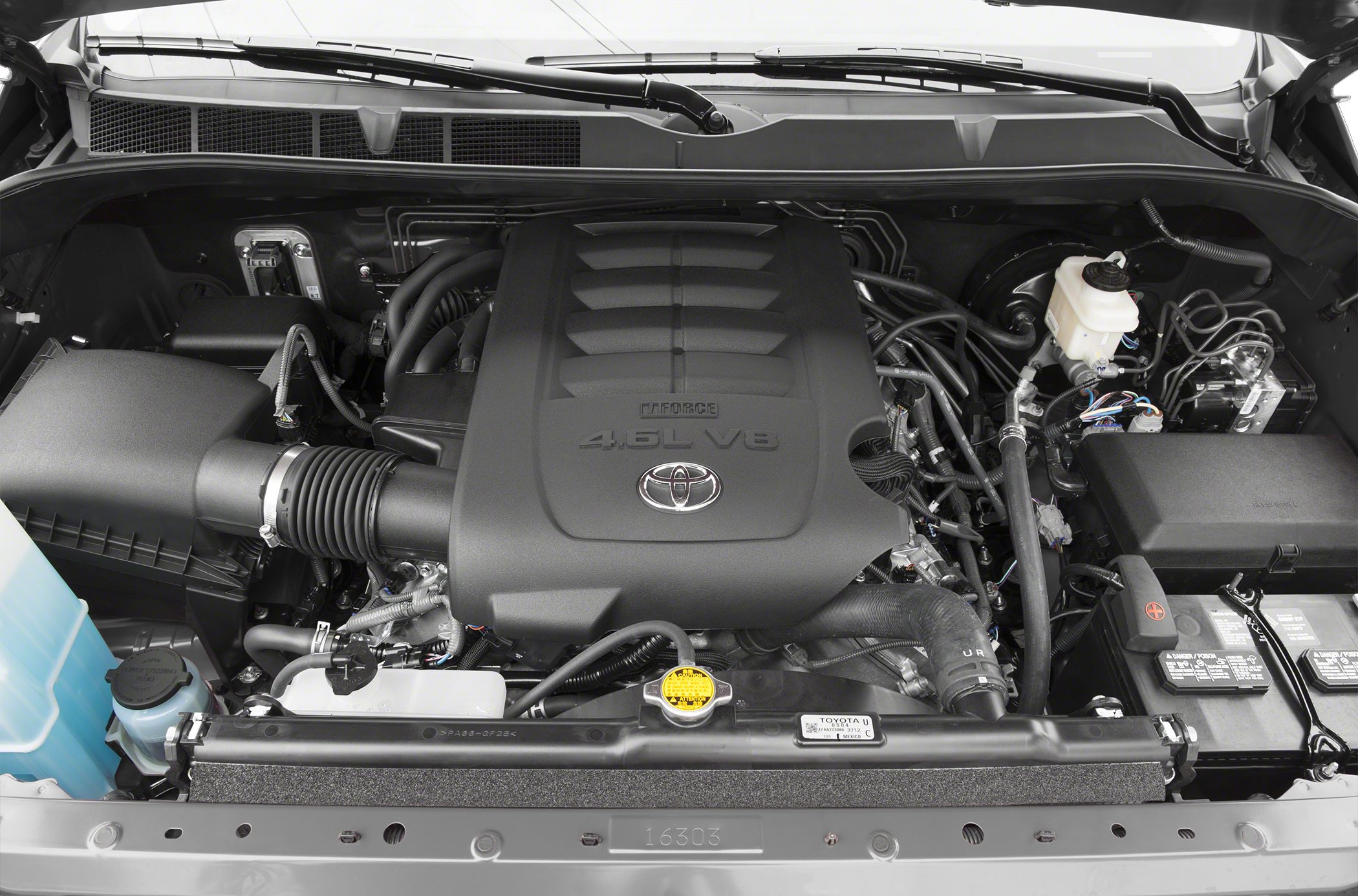 4.6L V8 engine compartment with intake and wiring