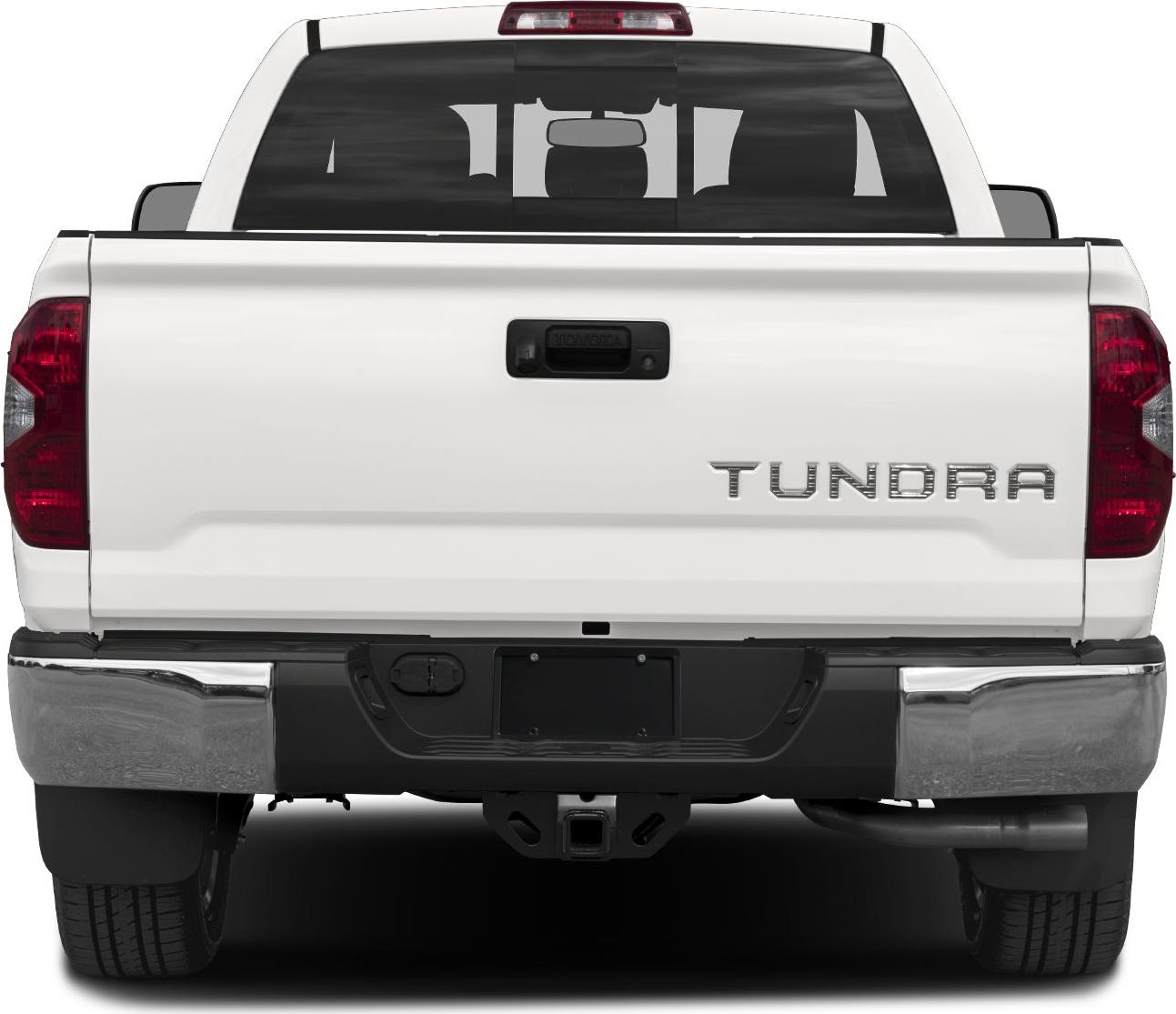 Pickup tailgate with TUNDRA badge and rear bumper with hitch