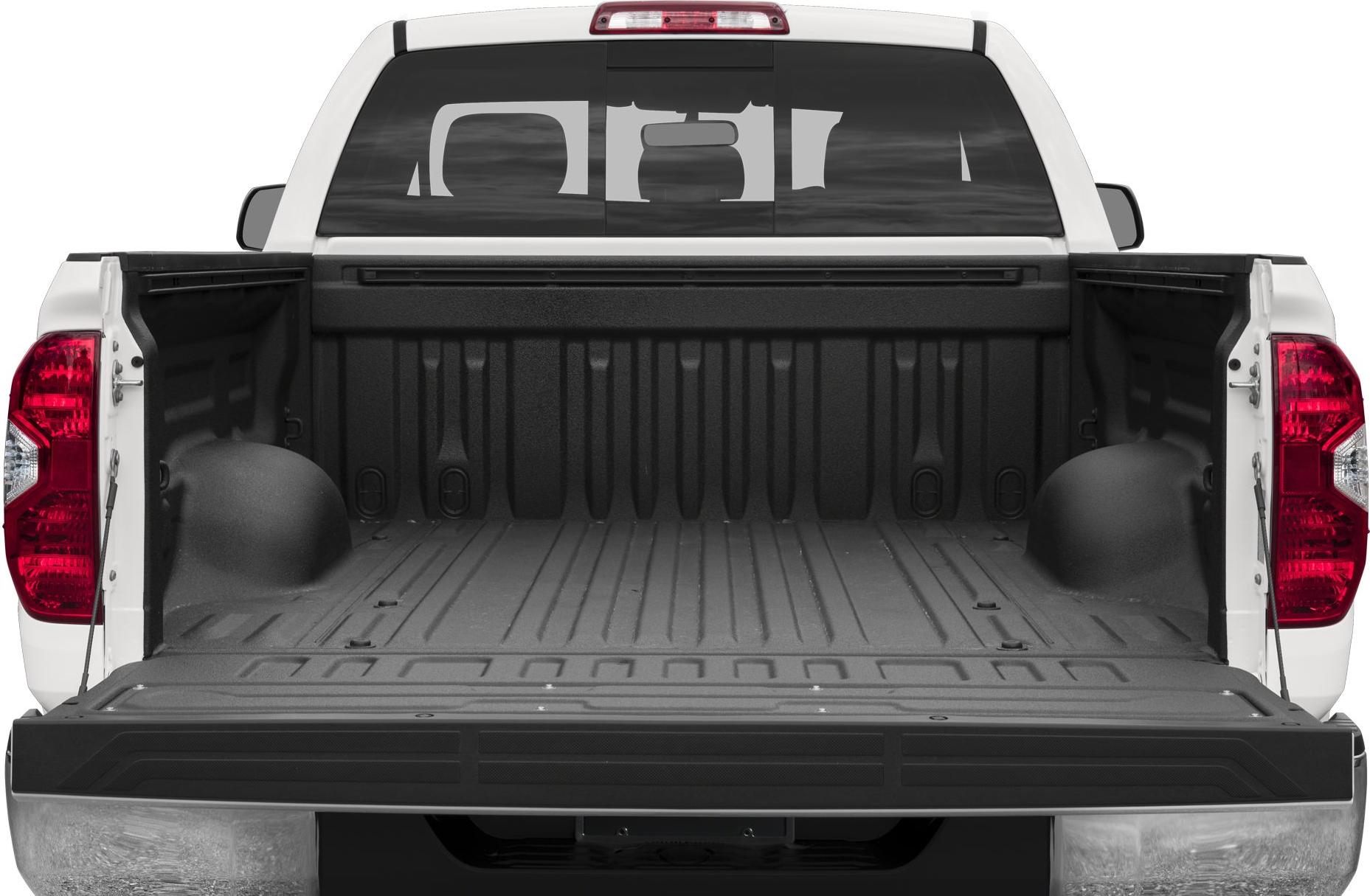 Open black-lined truck bed with lowered tailgate and rear window