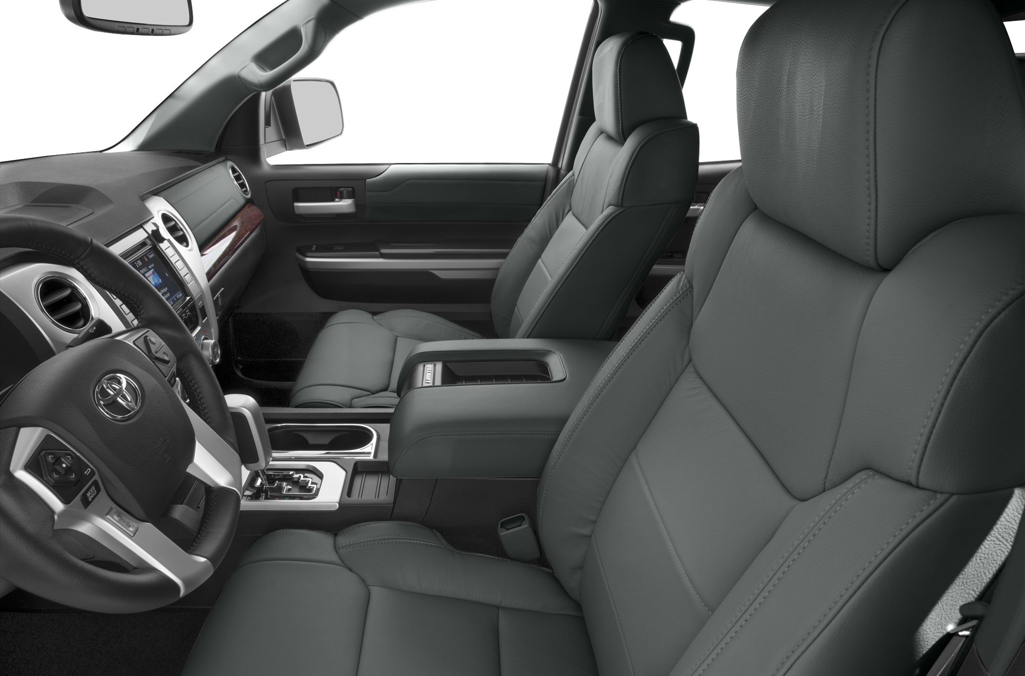 Leather seats and center console in truck interior