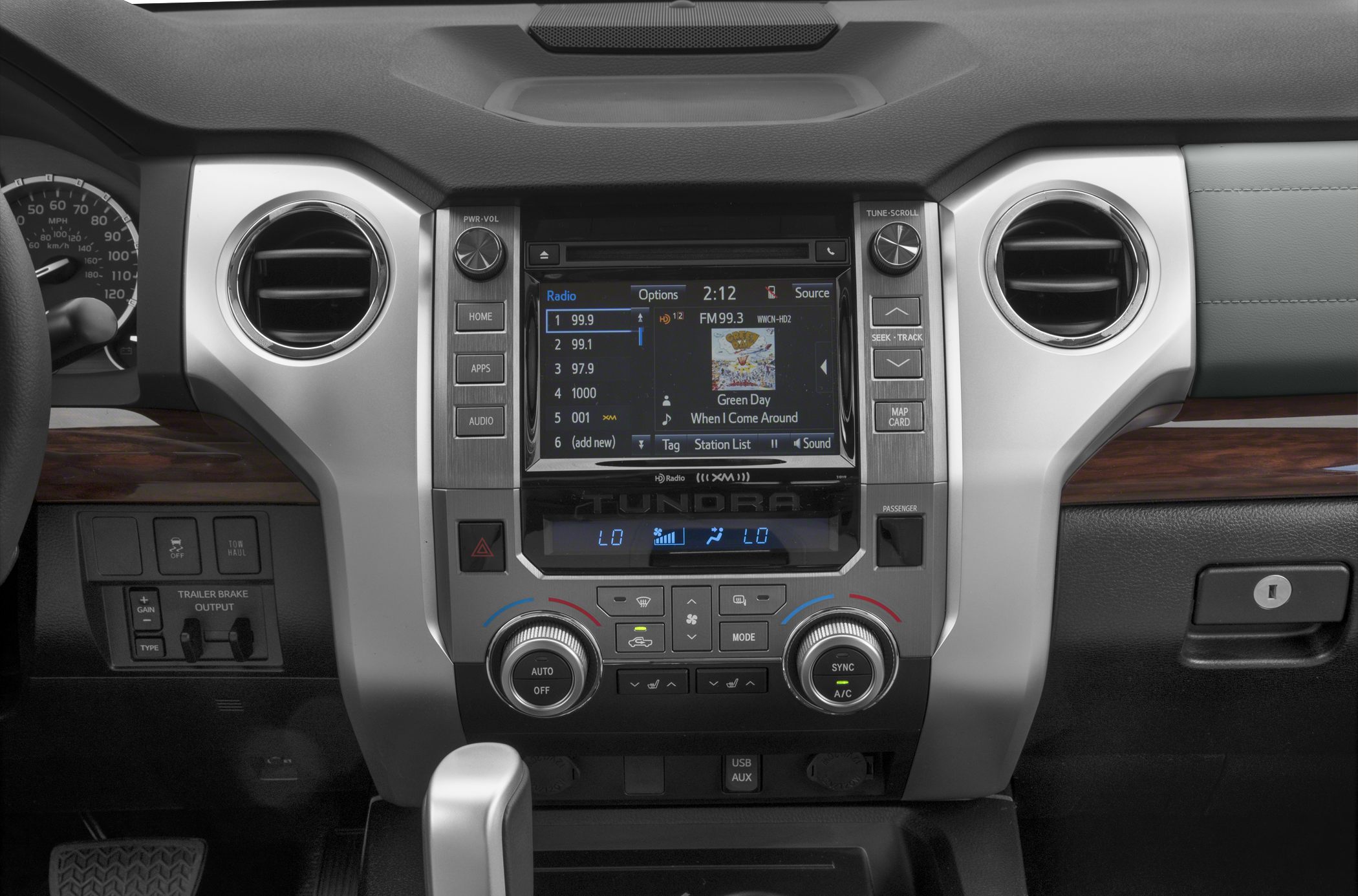 Center console with touchscreen infotainment and dual-zone climate controls