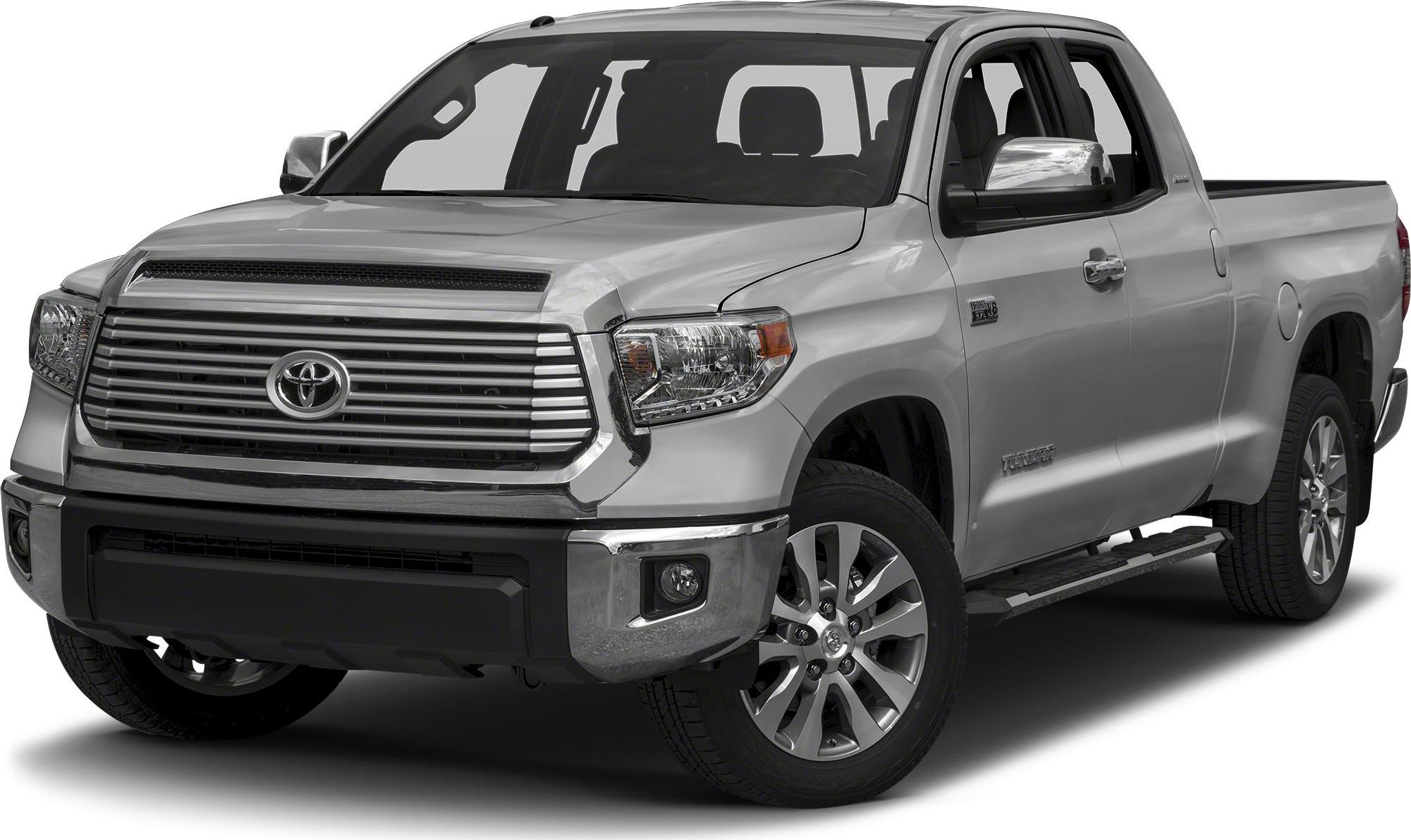 Full-size pickup with wide horizontal grille and double cab configuration