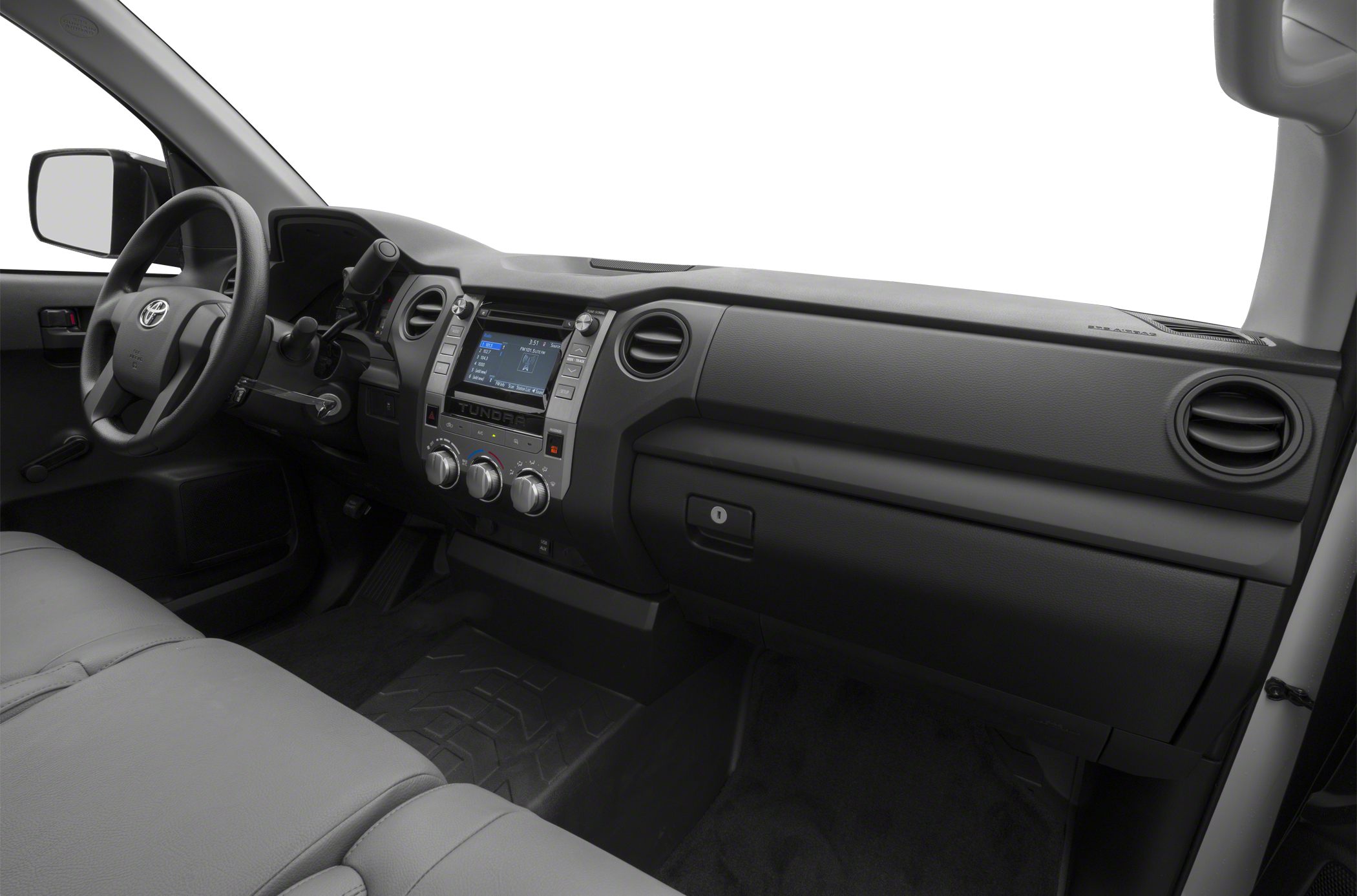 Dashboard and control panel with infotainment system and air vents