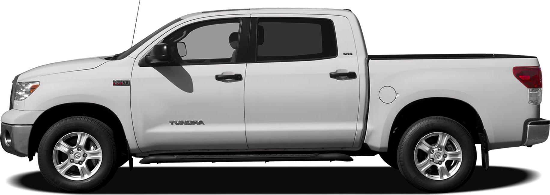 Side profile of double cab pickup with extended bed and alloy wheels