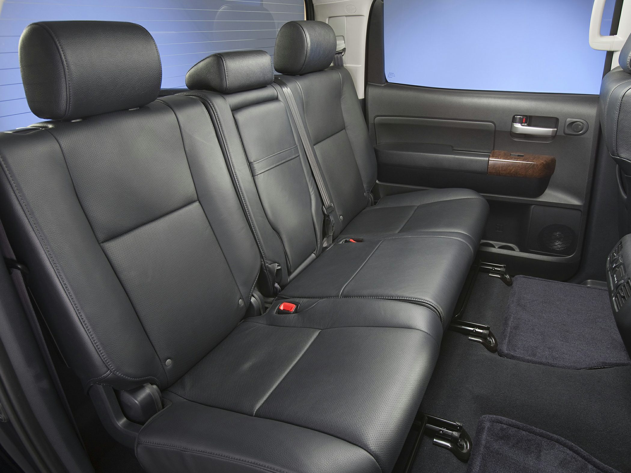 Black leather rear seats with headrests and spacious door panel
