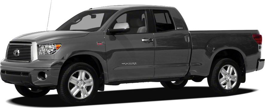 Side profile of a double cab pickup truck with distinctive wheels
