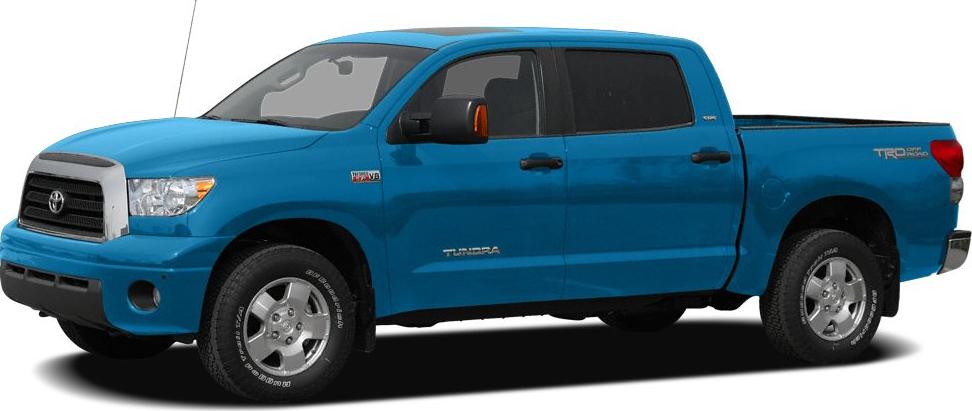Blue full-size pickup truck with crew cab and alloy wheels side view
