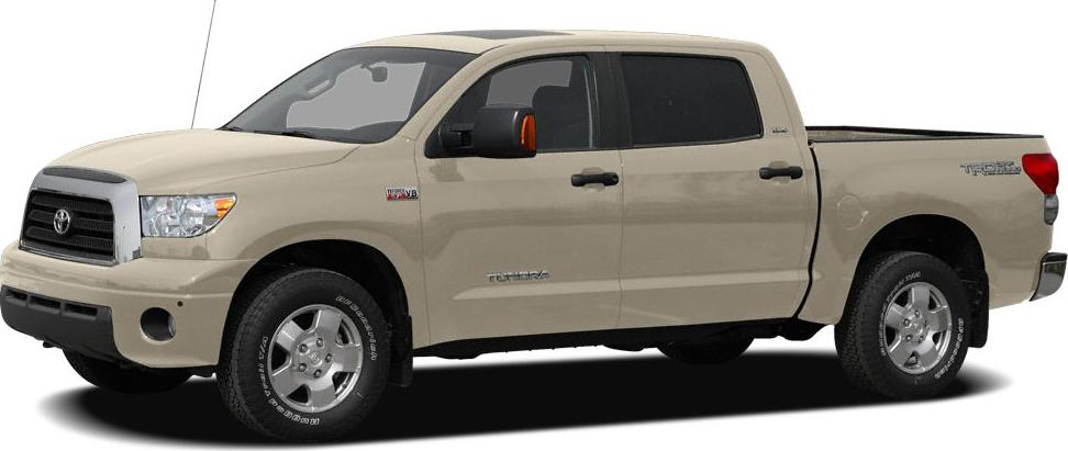 Side profile of beige CrewMax pickup with extended cab and large wheels