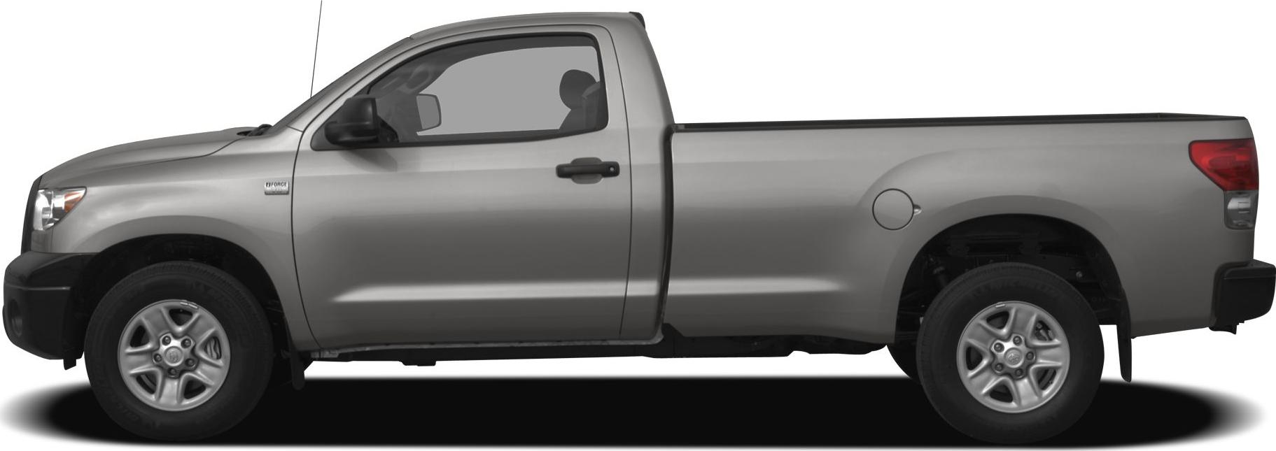 Side profile of a regular cab pickup with long bed