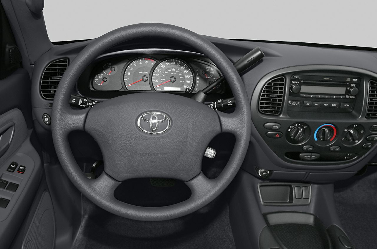 Classic dashboard and steering wheel with analog gauges and basic controls