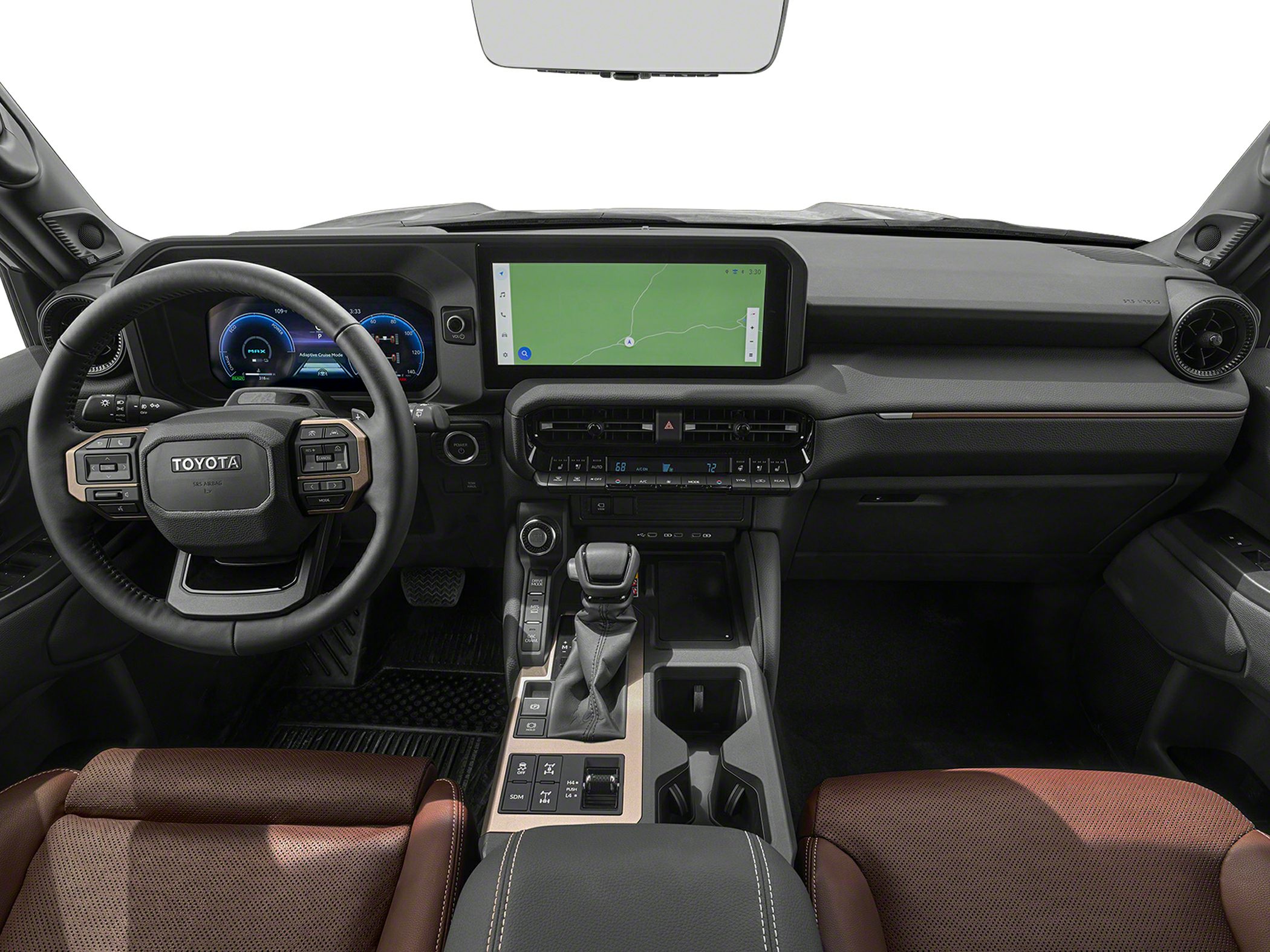 Digital dashboard, touchscreen infotainment, and center console controls