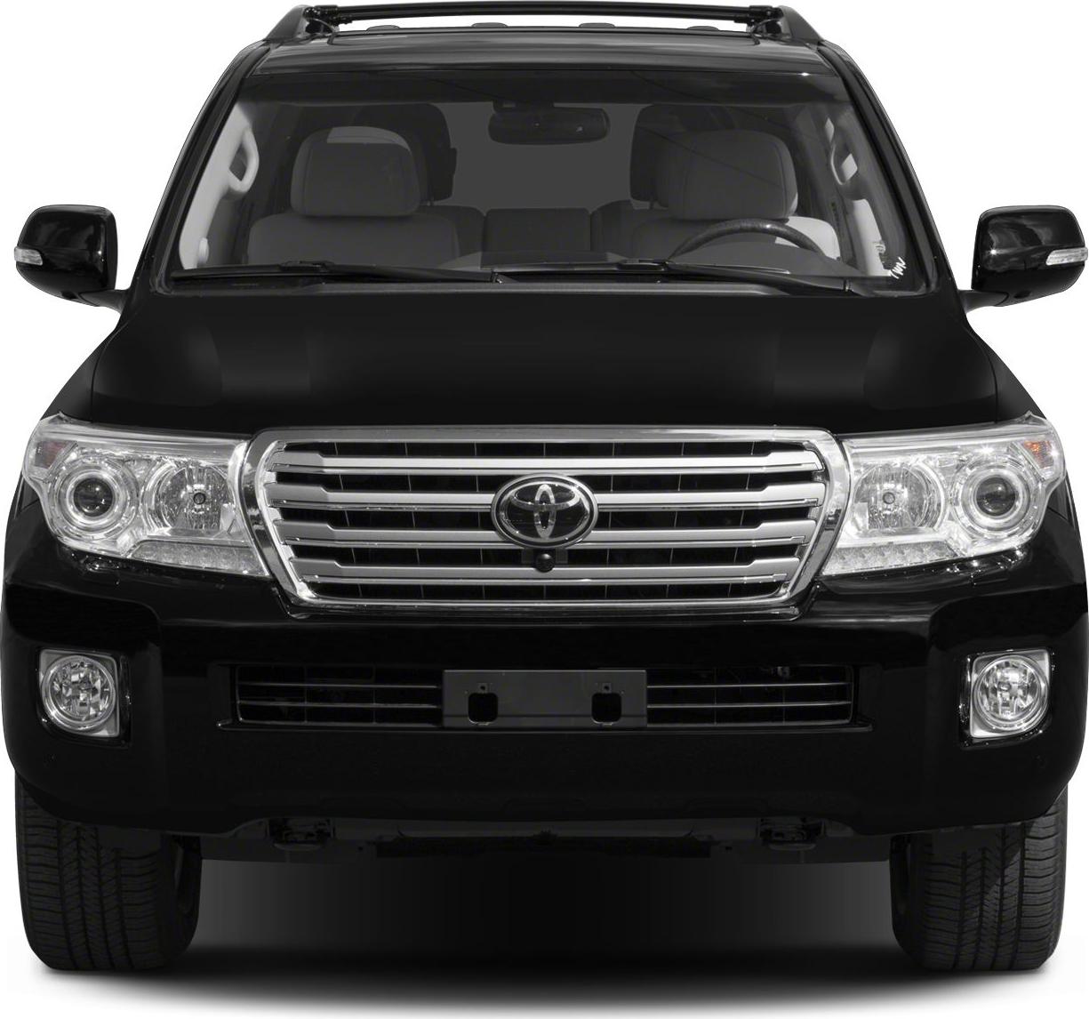 Front grille and headlights of black SUV with roof rack