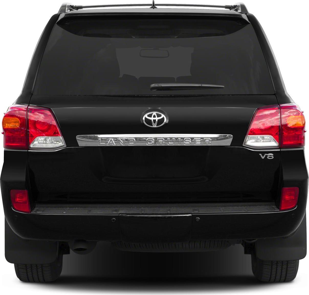 Rear view of SUV with V8 badge and distinct taillights.