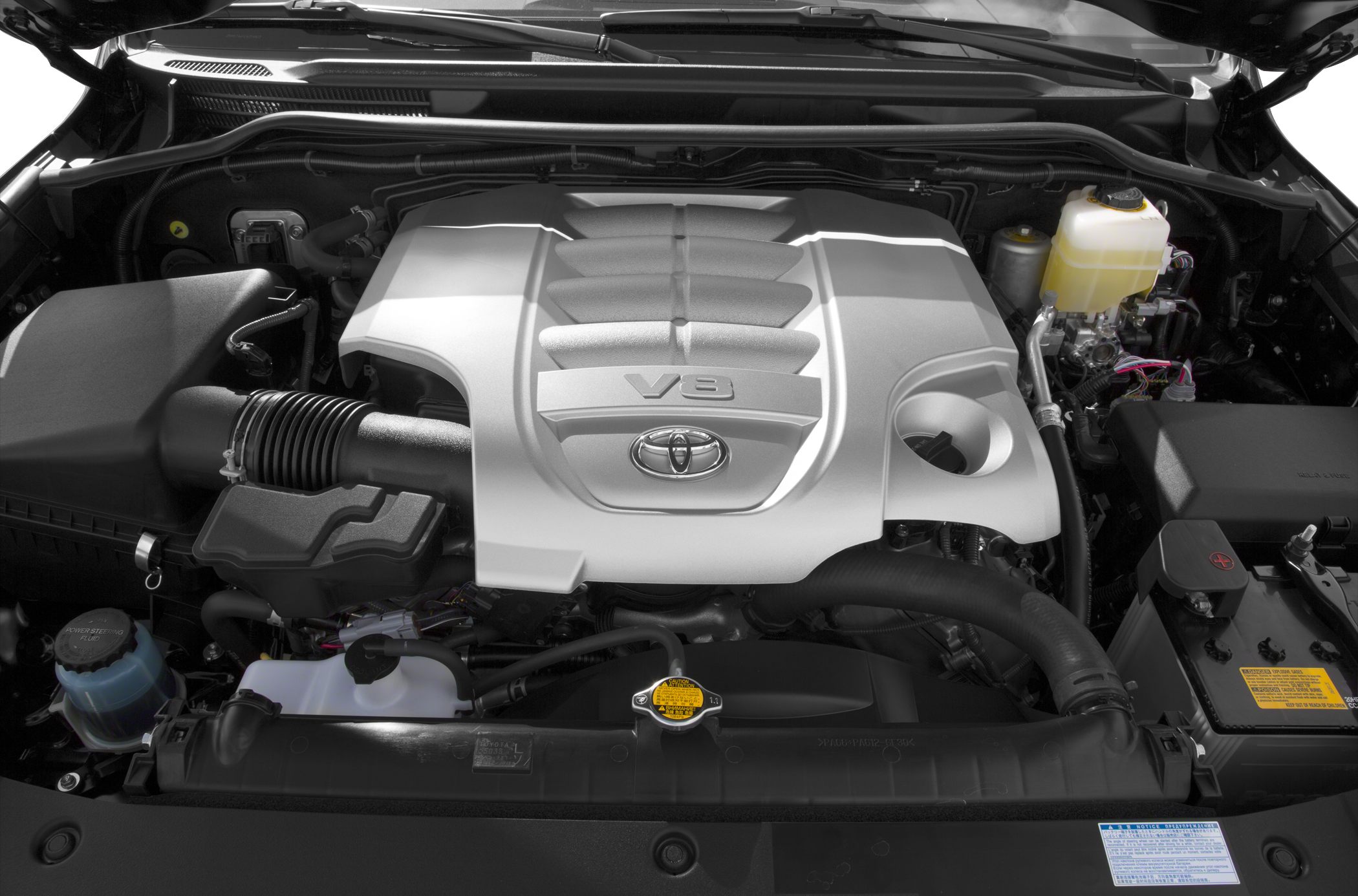 V8 engine bay with engine cover in SUV