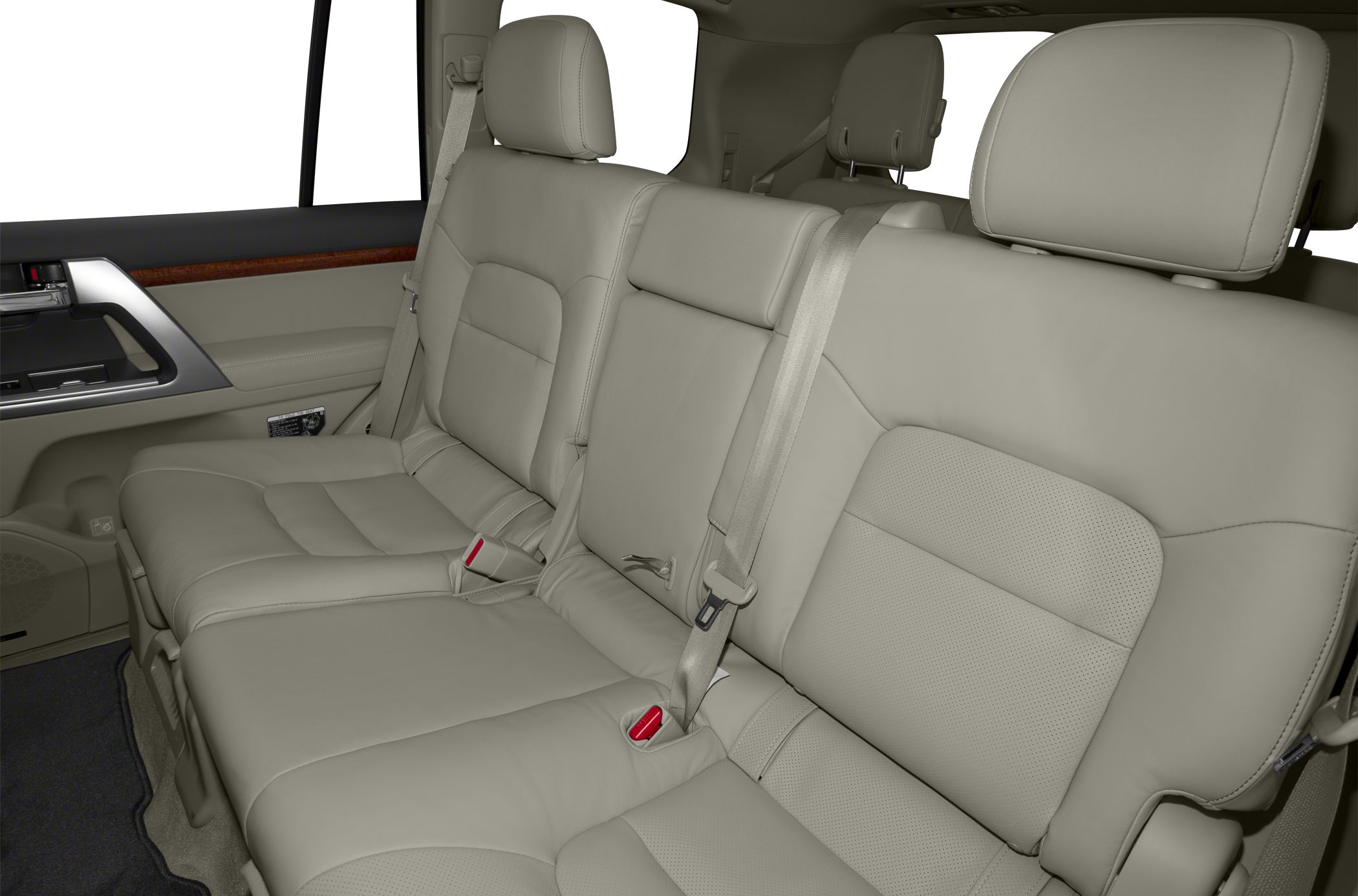 Spacious rear leather seats with headrests and seat belts