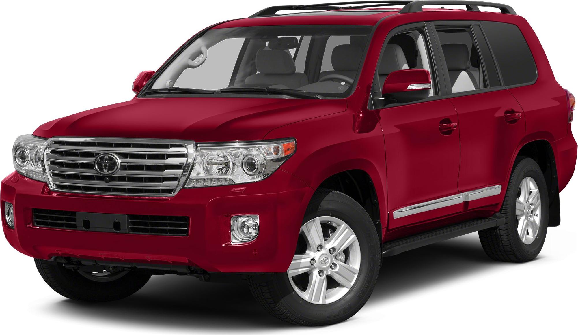 Front and side view of red mid-size SUV with alloy wheels and chrome grille