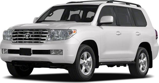 Front and side view of a large SUV with chrome grille and roof rails