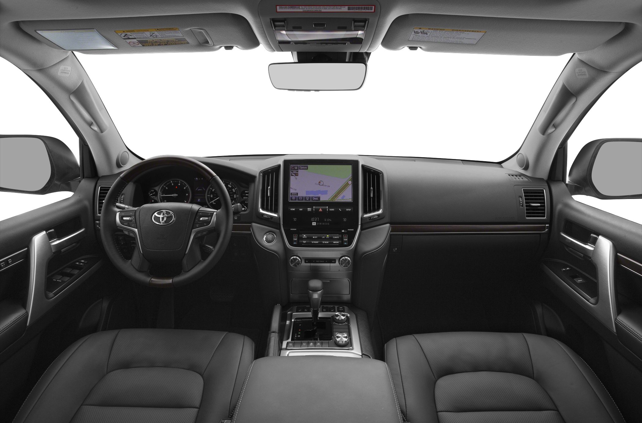 Dashboard and steering wheel with center console and navigation screen