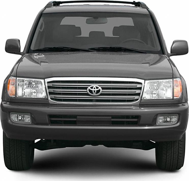Front view with distinctive grille, headlights, and bumper of rugged SUV