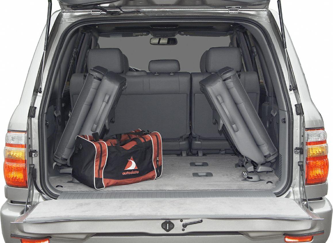 Rear cargo space with foldable seats and a duffle bag
