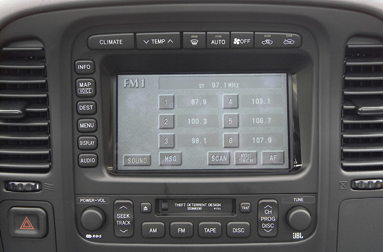 Dashboard radio display with climate and audio controls