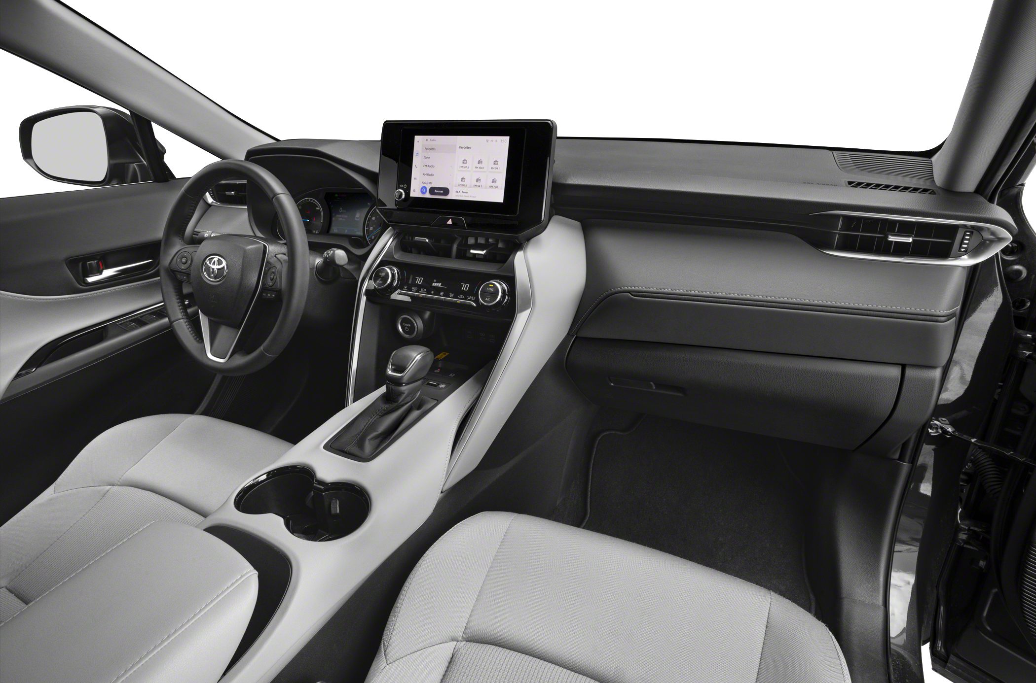 Digital instrument cluster and touchscreen infotainment in modern center console