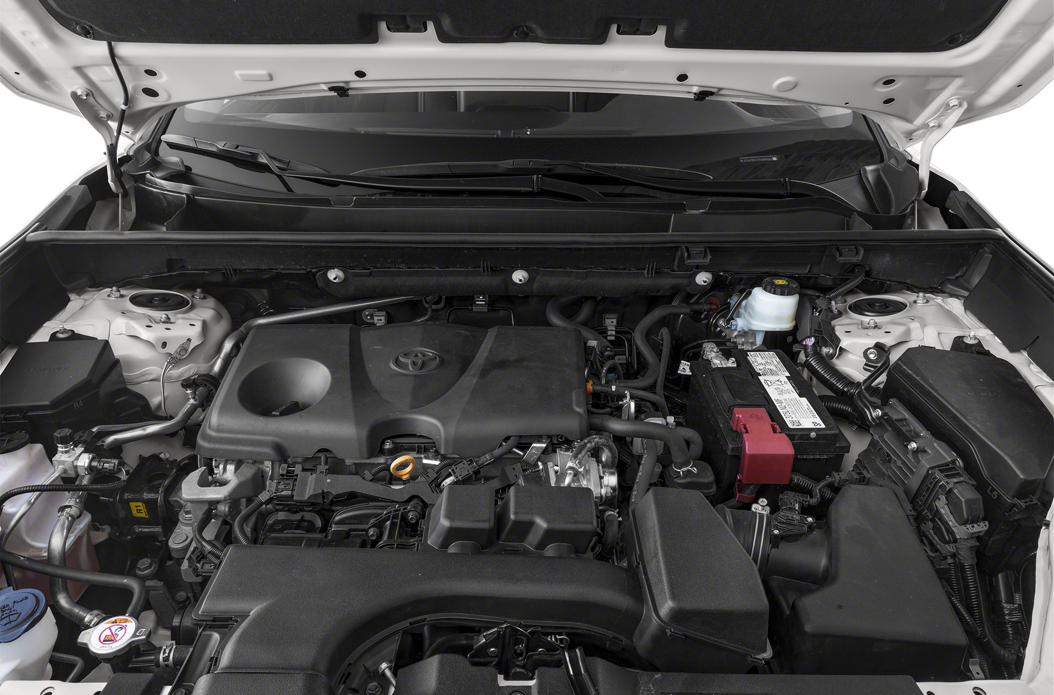 Engine bay with modern layout and visible battery and air intake components