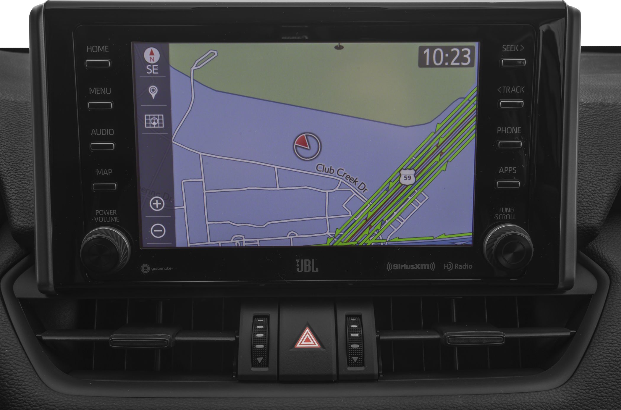 Navigation system display with map and control buttons