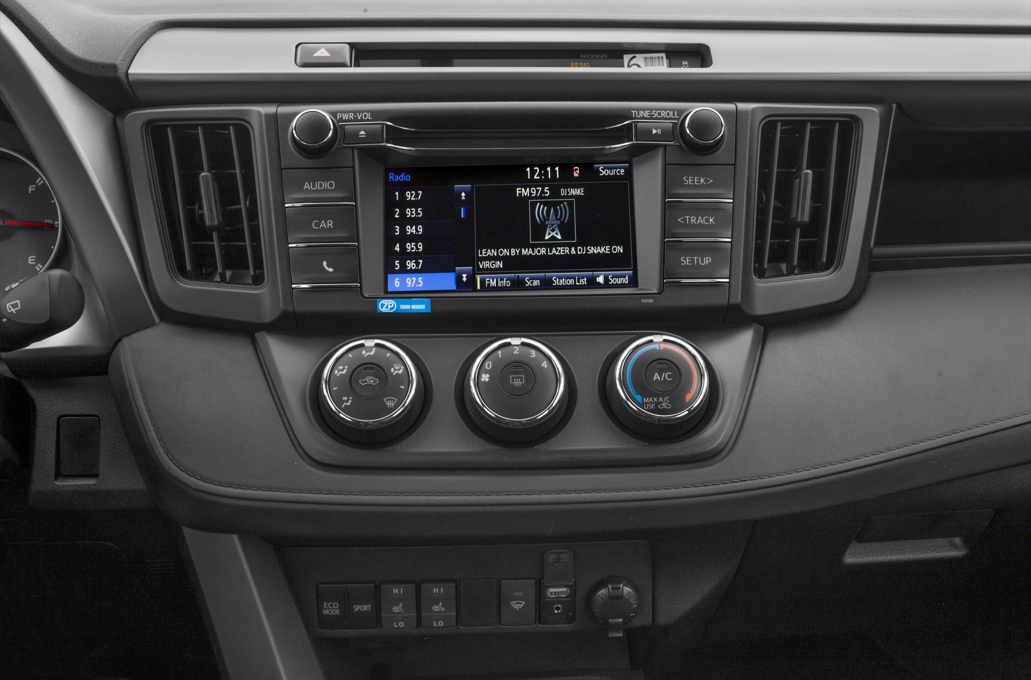 Dashboard with infotainment touchscreen and climate control knobs
