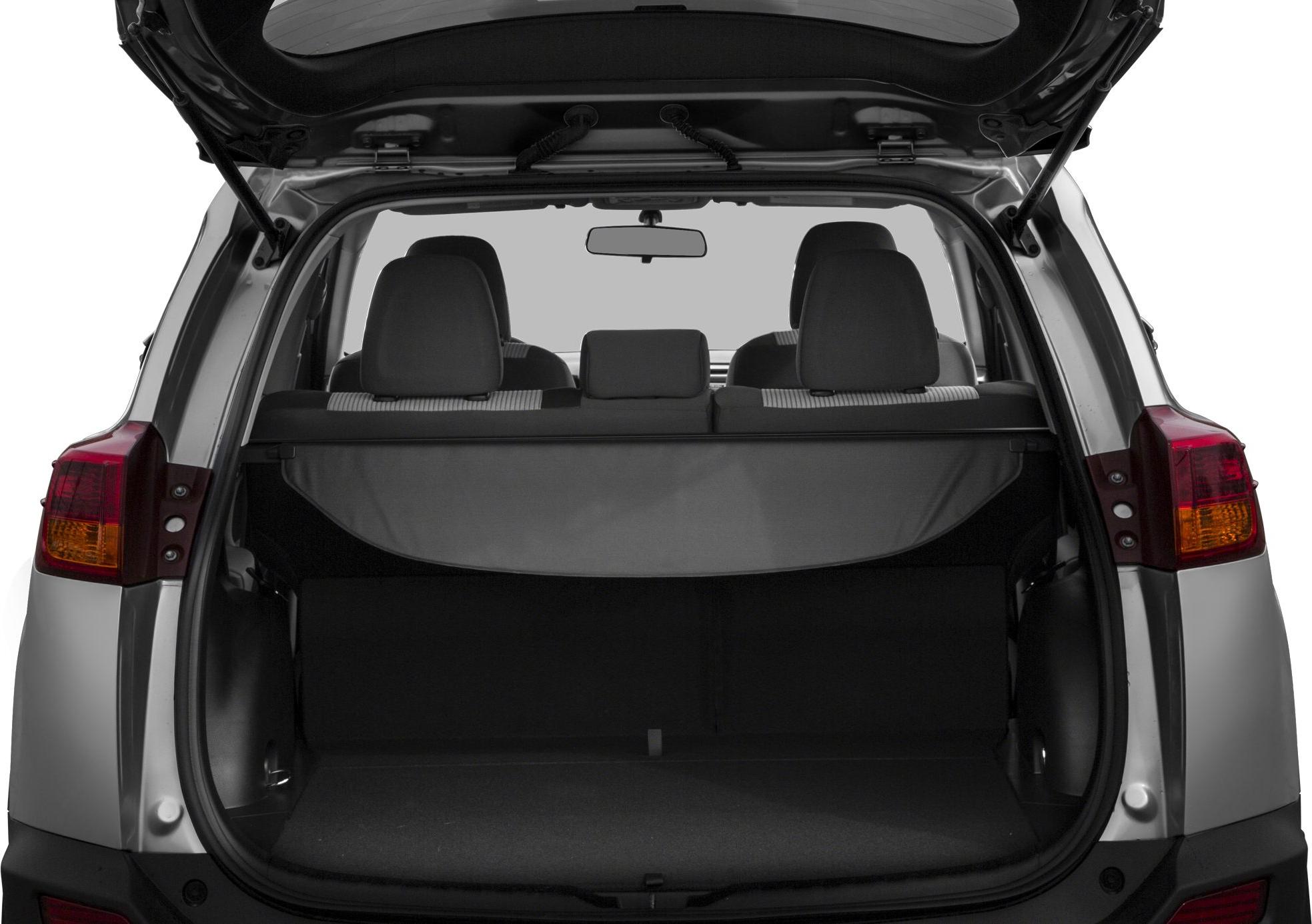 Open trunk view showing rear seats and cargo cover in SUV