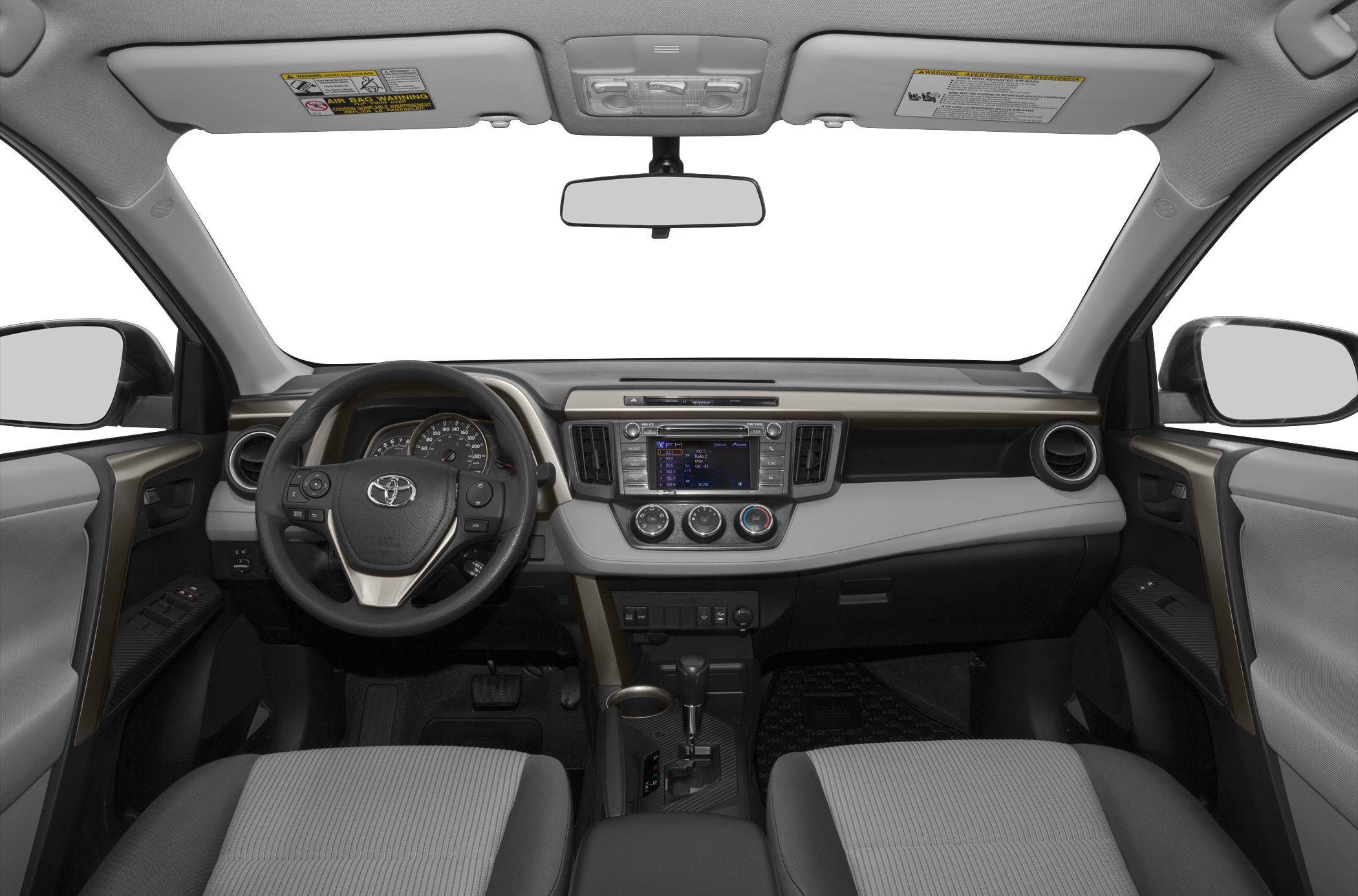 Dashboard and steering wheel with infotainment and climate controls