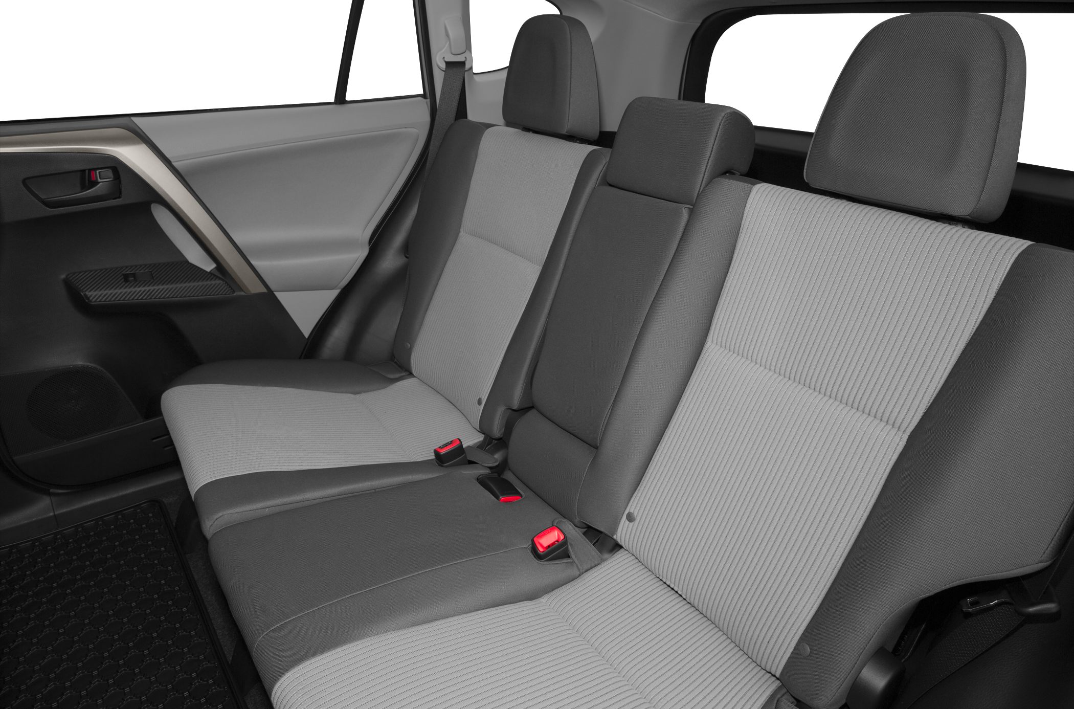 Rear seat fabric upholstery with headrests and seatbelt buckles