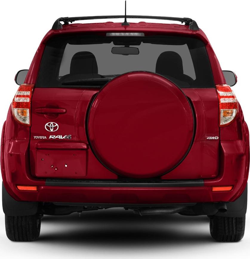 Rear view of SUV with rear-mounted spare tire and 4WD badge