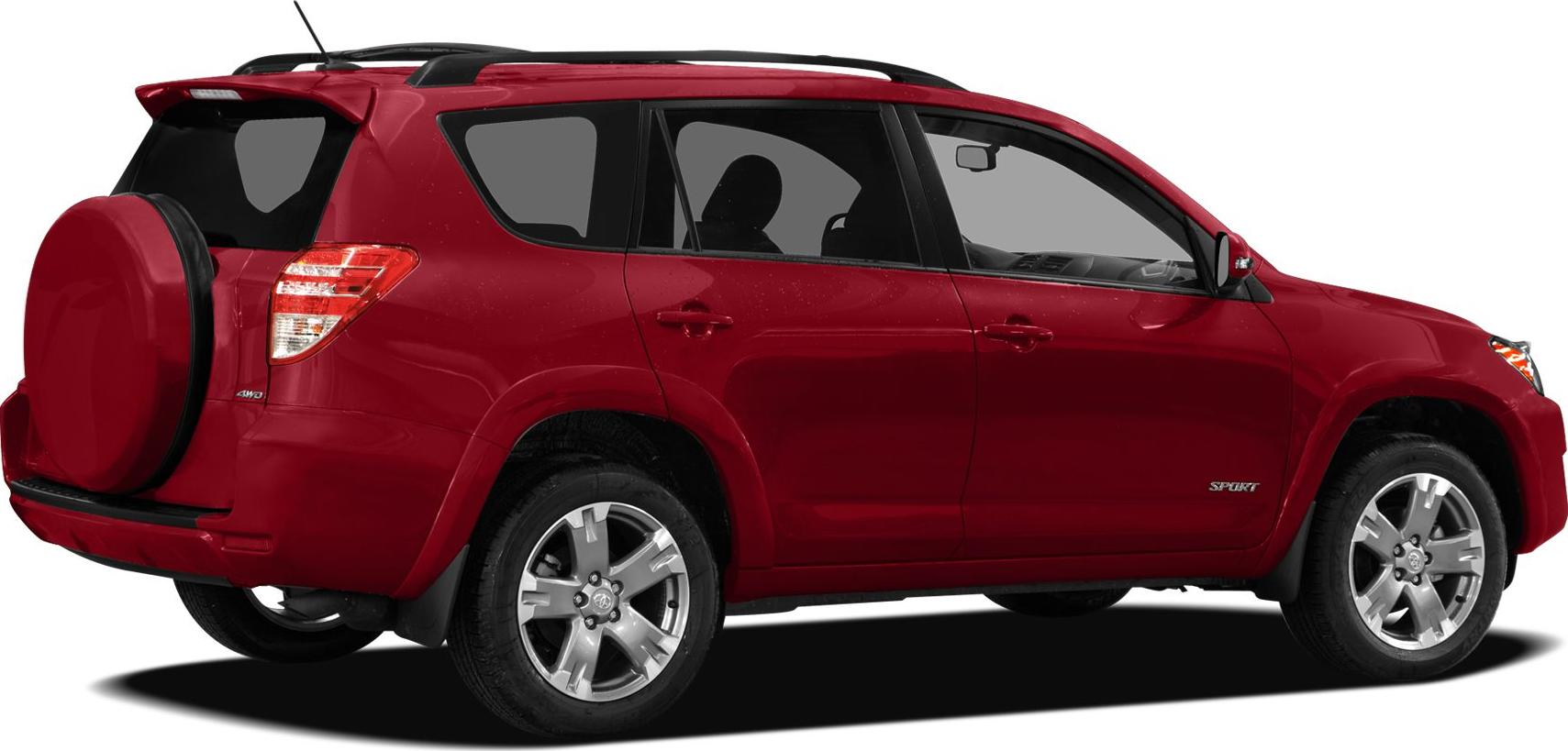 Red SUV rear side with spare wheel on tailgate and alloy wheels