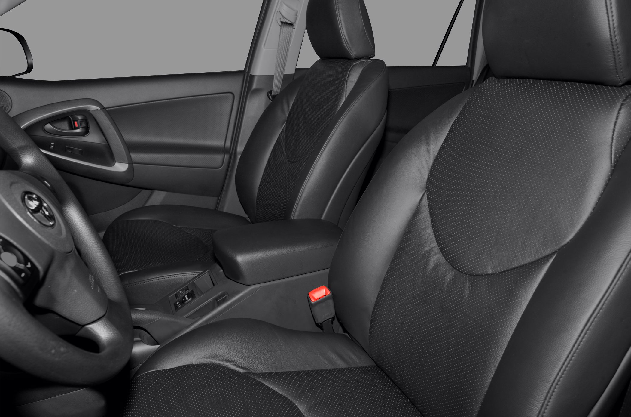 Black leather front seats and door panel interior